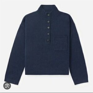 Everlane Cashmere Henley Mockneck Blue Cardigan Sweater Size Small